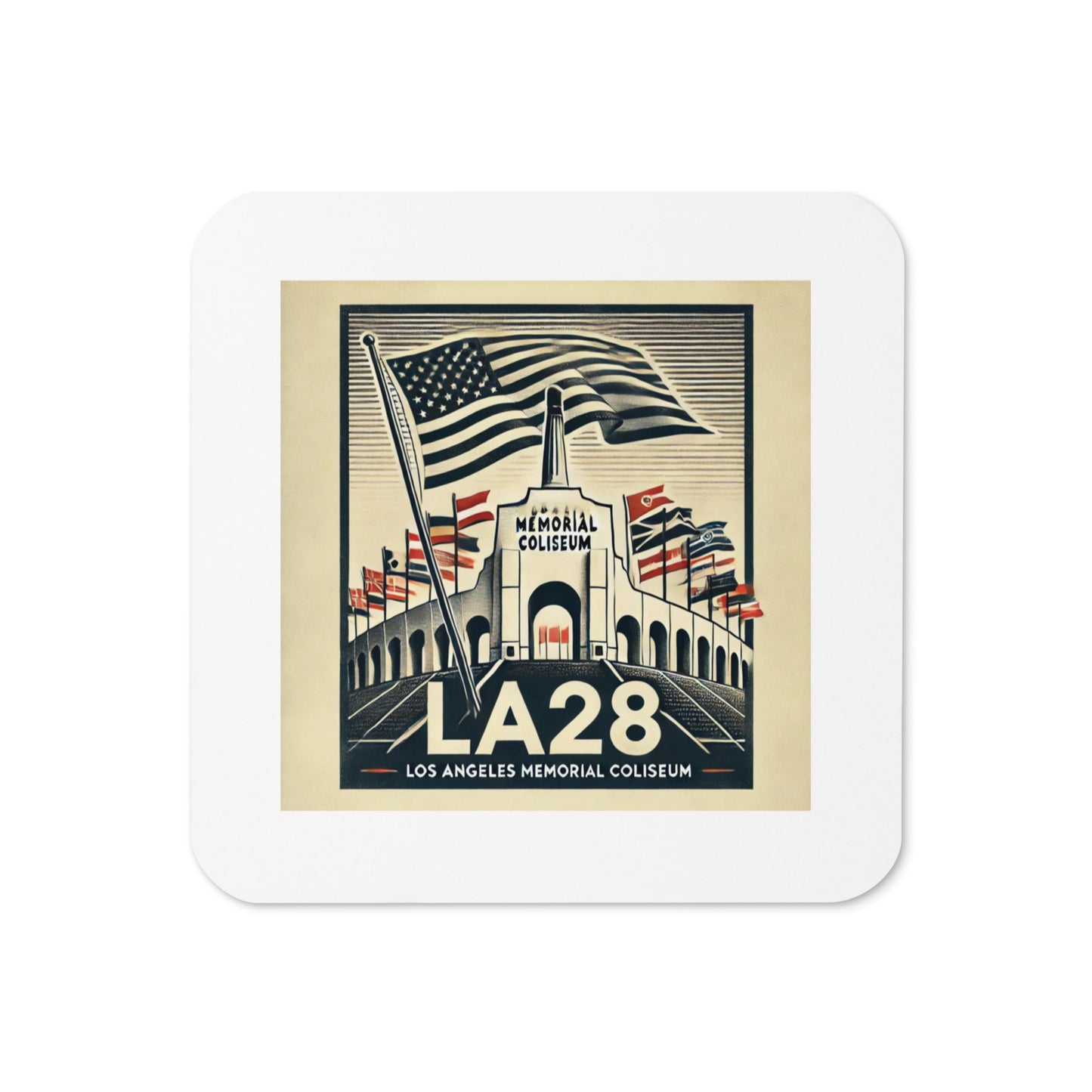 Patriotic LA28 Watercolor lithography-style Coaster