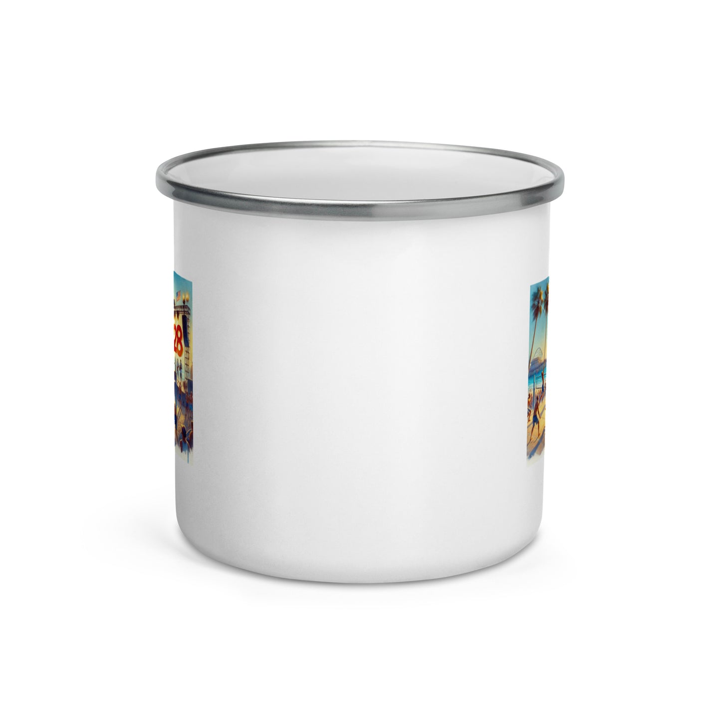 LA28 Beach Volleyball and Band Watercolor Painting Enamel Mug