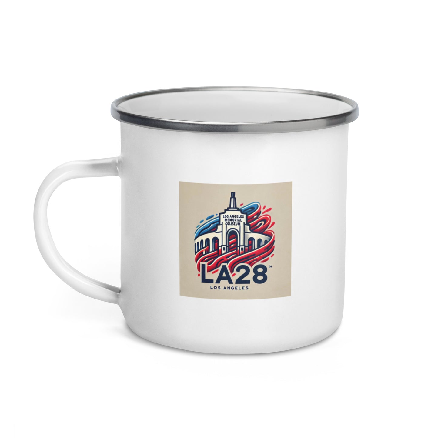 LA28 Logo with Los Angeles Memorial Coliseum Enamel Mug