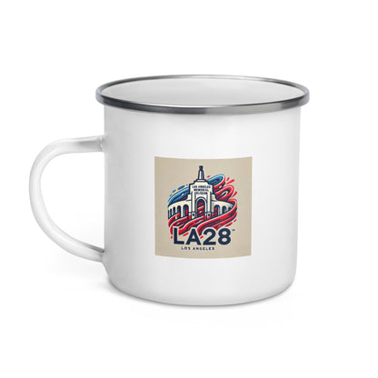 LA28 Logo with Los Angeles Memorial Coliseum Enamel Mug