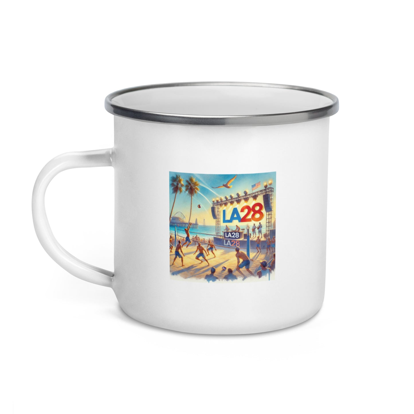LA28 Beach Volleyball and Band Watercolor Painting Enamel Mug