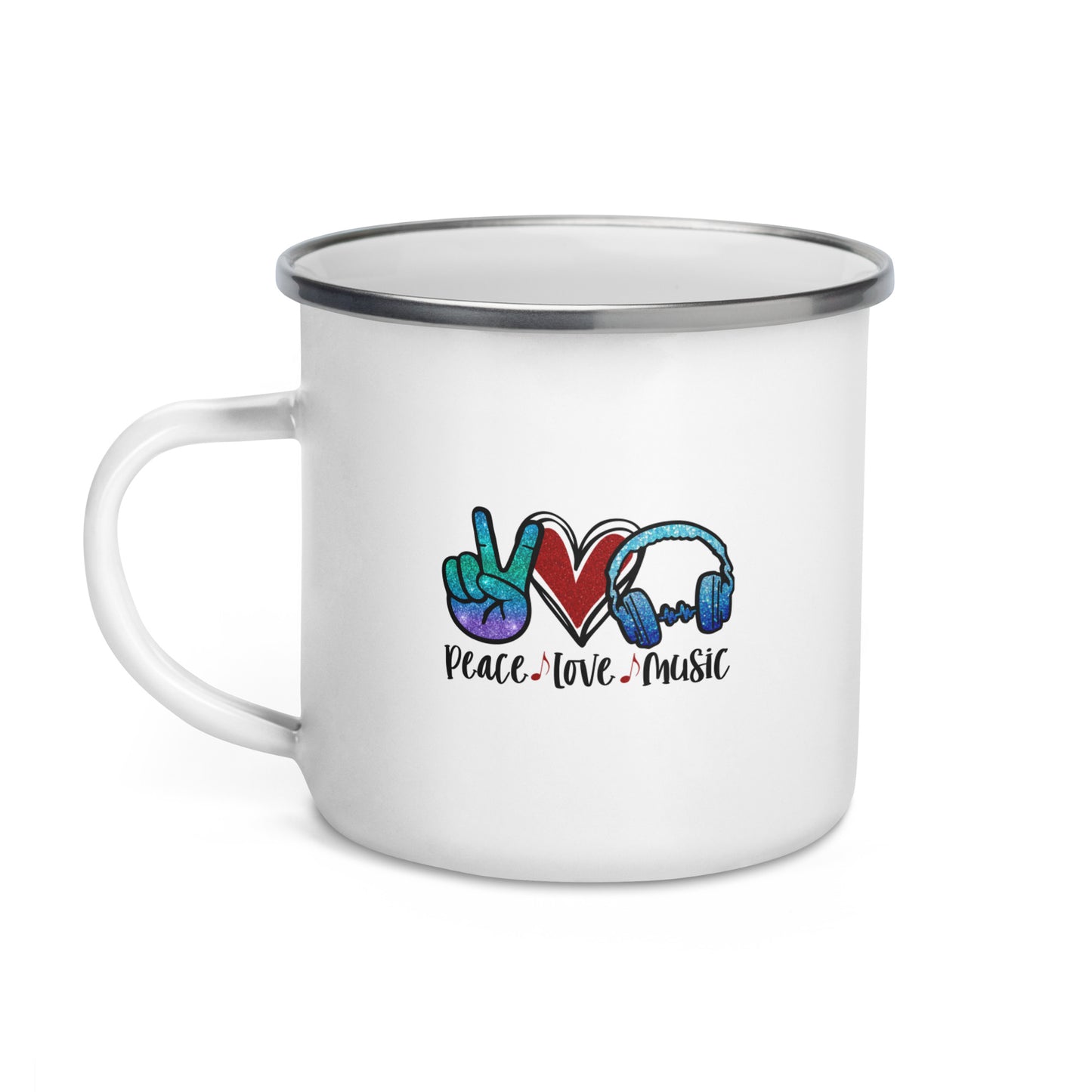 Peace Love Music Enamel Mug