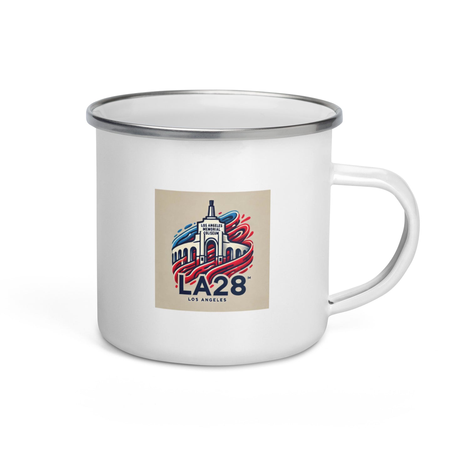 LA28 Logo with Los Angeles Memorial Coliseum Enamel Mug