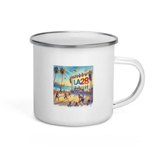 LA28 Beach Volleyball and Band Watercolor Painting Enamel Mug