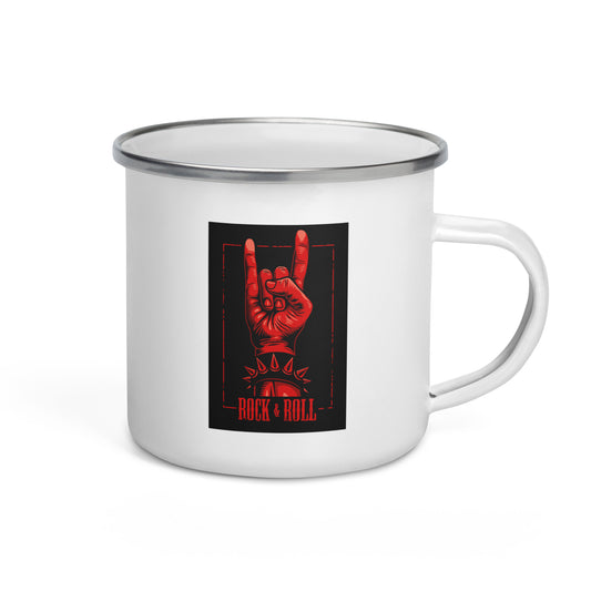 Rock and Roll Red Hand Gesture with Spike Bracelet Enamel Mug