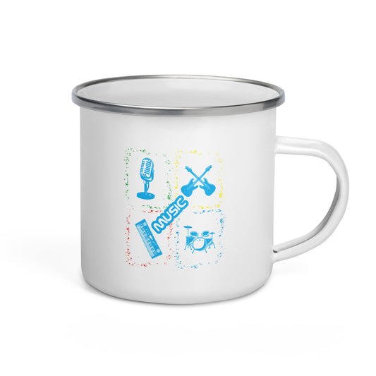 Musical Instruments Colorful Microphone Keyboard Drums Guitar Enamel Mug