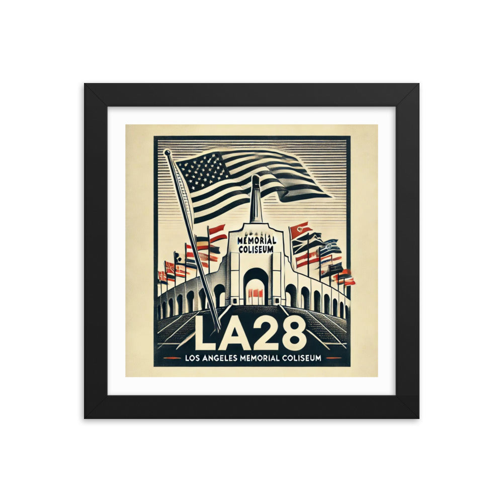 Patriotic LA28 Watercolor lithography-style Framed poster