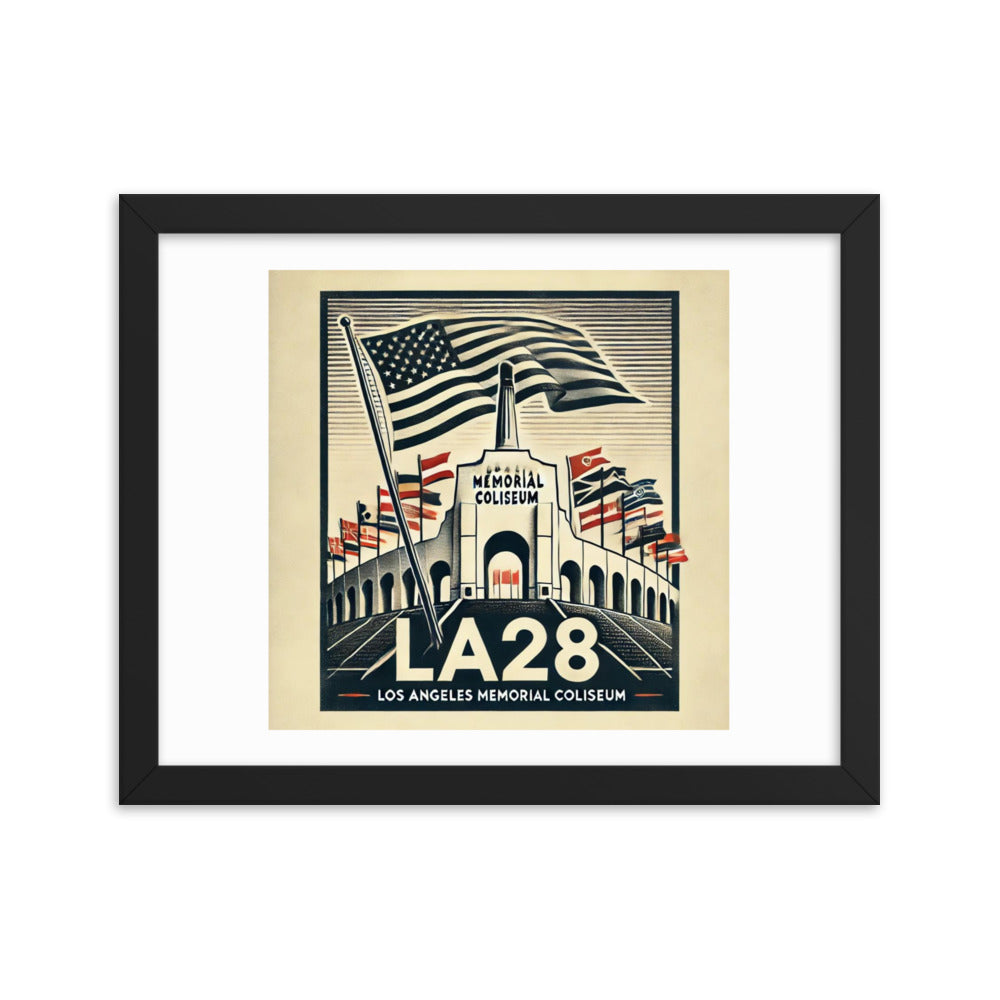 Patriotic LA28 Watercolor lithography-style Framed poster