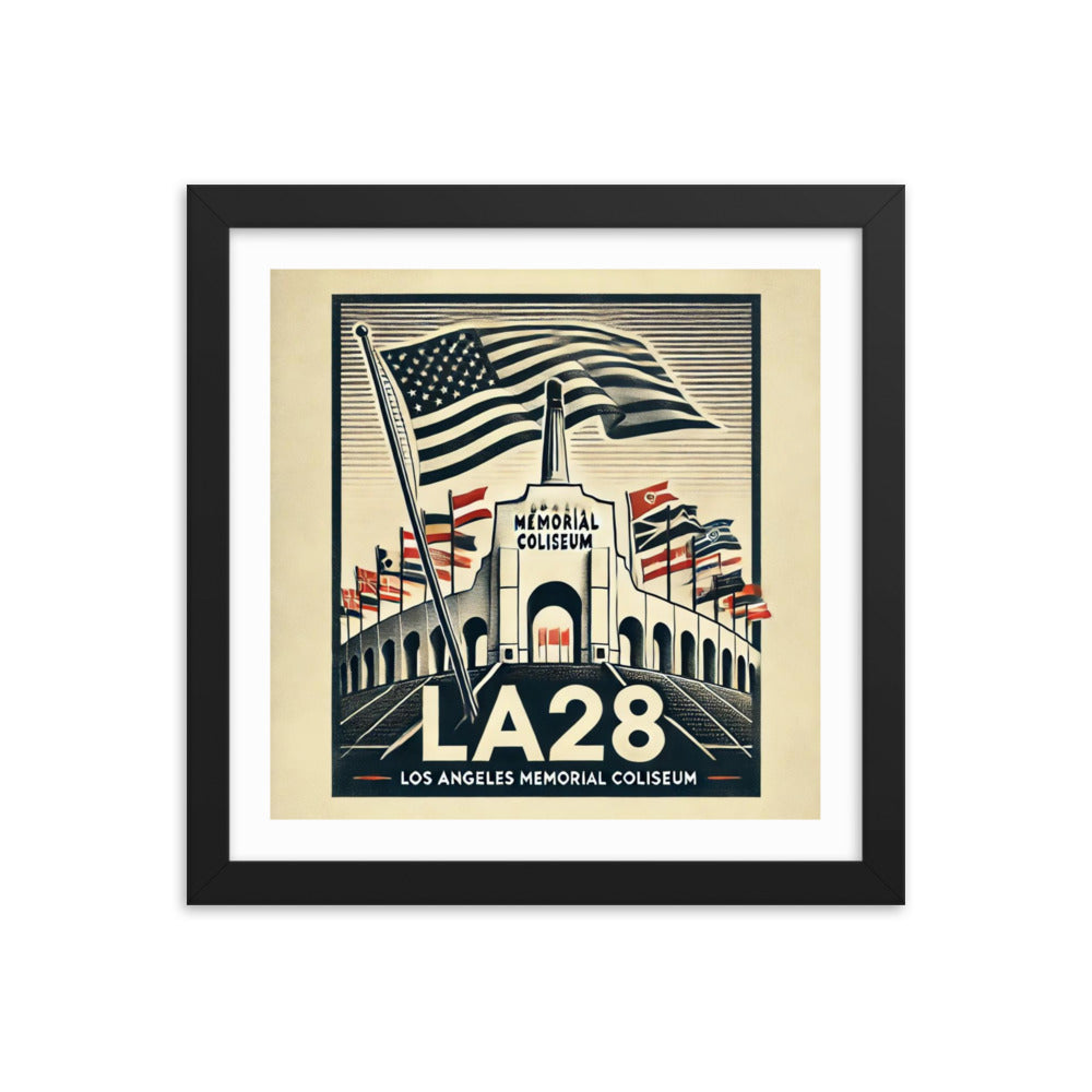 Patriotic LA28 Watercolor lithography-style Framed poster