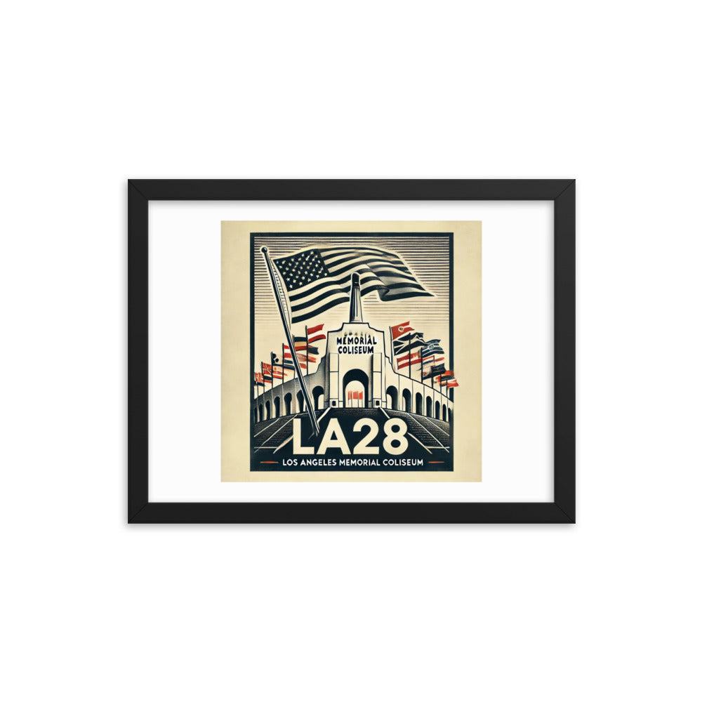 Patriotic LA28 Watercolor lithography-style Framed poster
