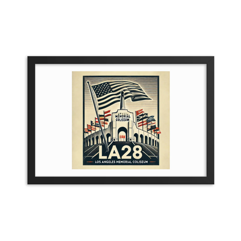 Patriotic LA28 Watercolor lithography-style Framed poster