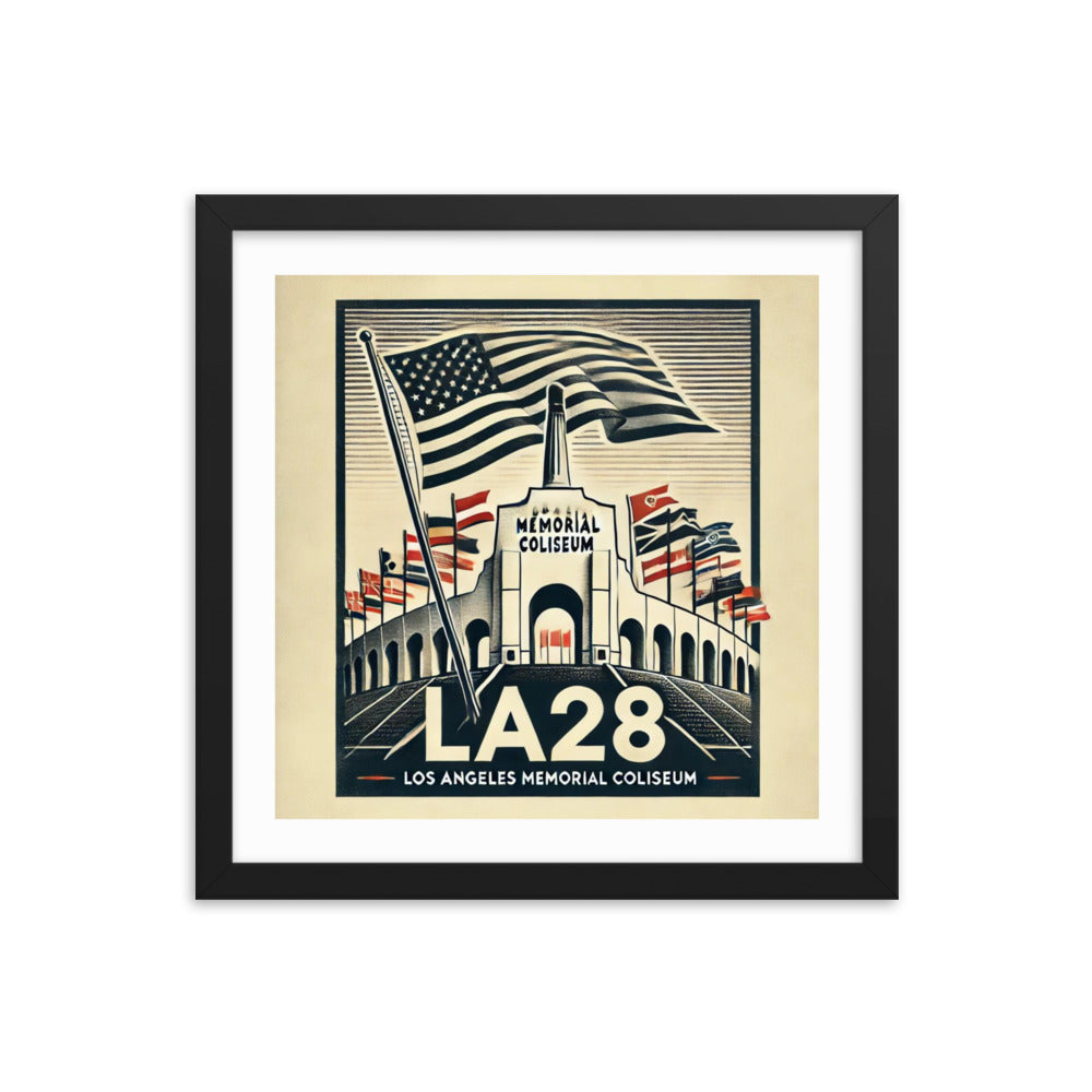 Patriotic LA28 Watercolor lithography-style Framed poster