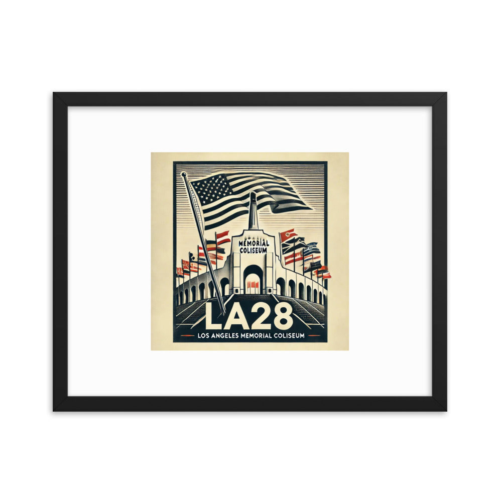 Patriotic LA28 Watercolor lithography-style Framed poster