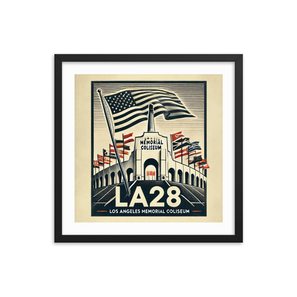 Patriotic LA28 Watercolor lithography-style Framed poster