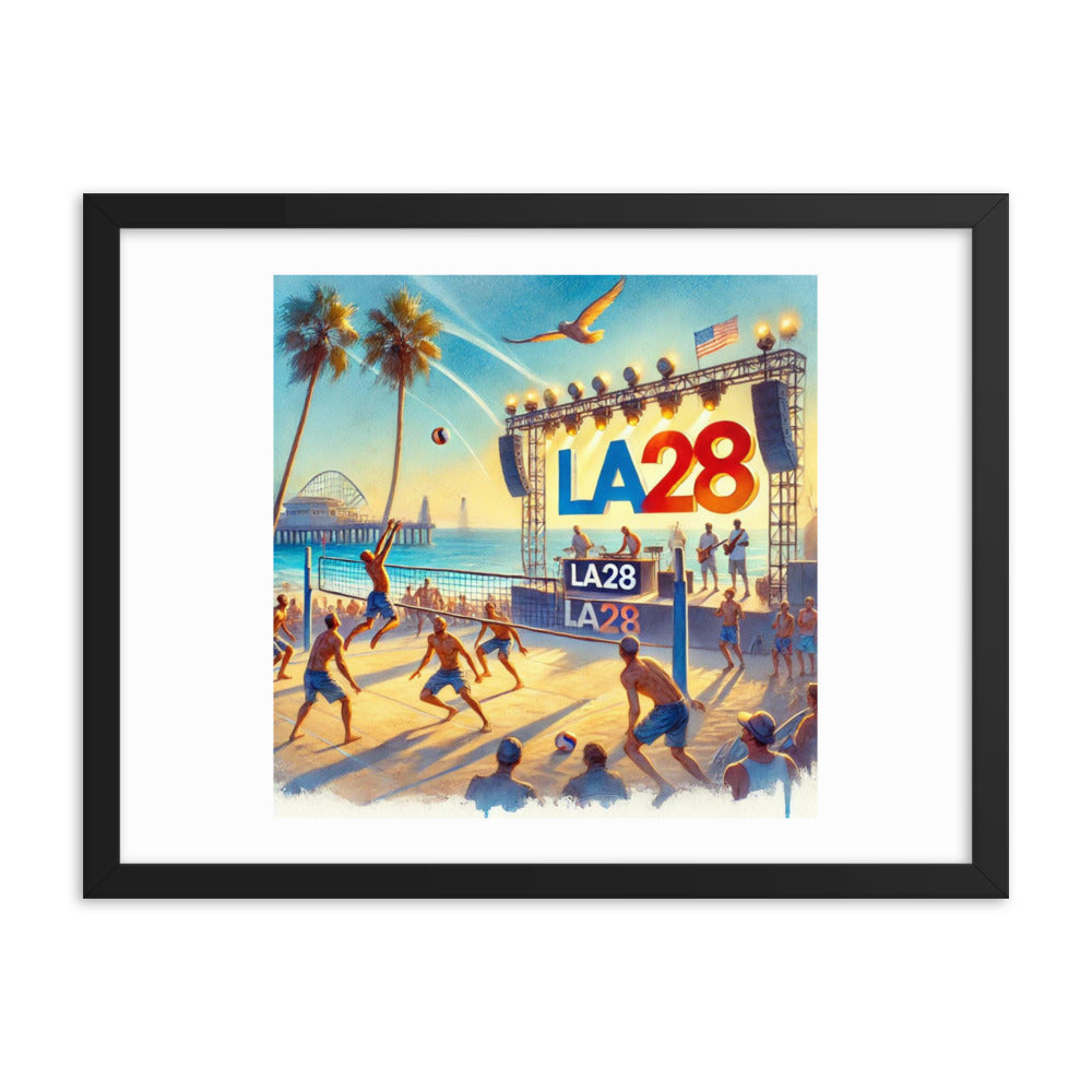LA28 Beach Volleyball and Band Watercolor Painting Framed poster
