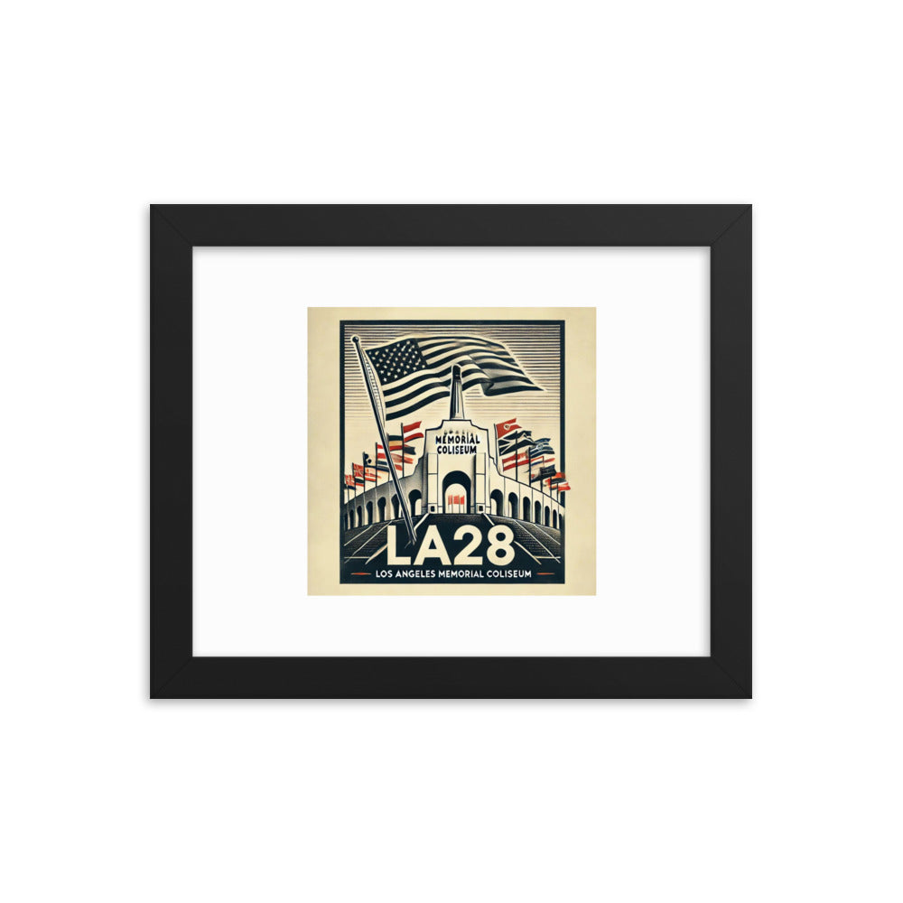Patriotic LA28 Watercolor lithography-style Framed poster
