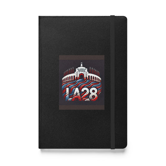 Patriotic Hat LA28 Logo with Los Angeles Memorial Coliseum Outline Hardbound Notebook