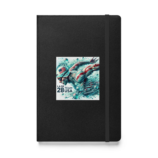 Surrealistic Watercolor Design - LA28 Team USA Swimming with US Flag Hardbound Notebook