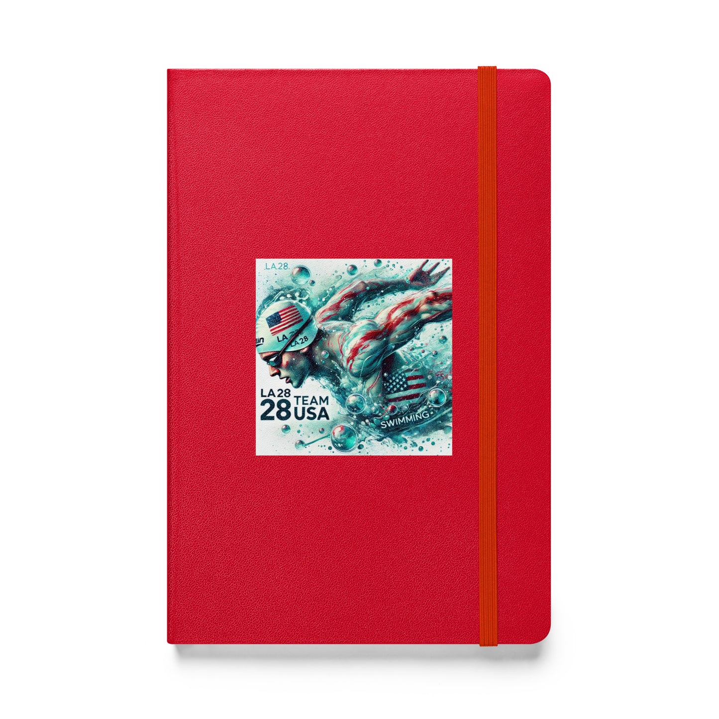 Surrealistic Watercolor Design - LA28 Team USA Swimming with US Flag Hardbound Notebook