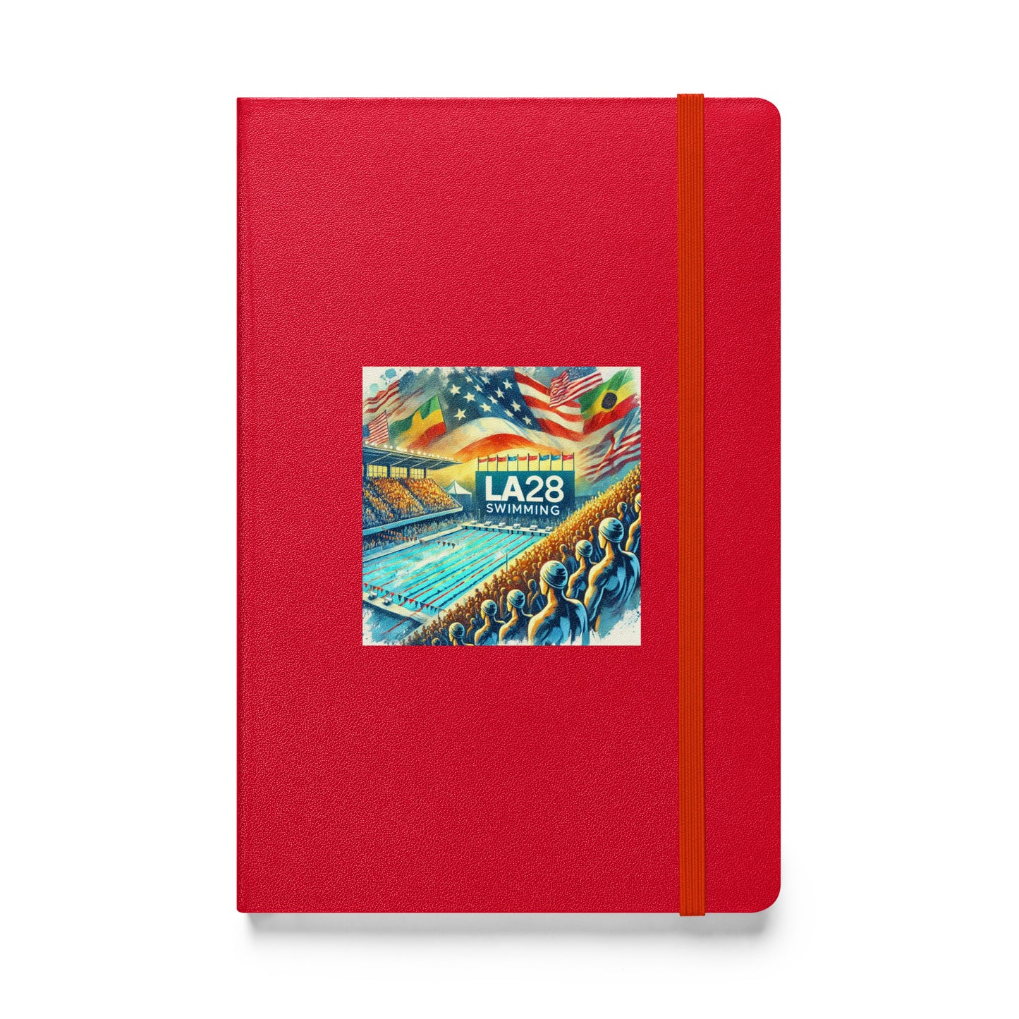 Vibrant Watercolor LA28 Swimming Crowd Logo | Energetic Olympic Swimming Art Hardbound Notebook