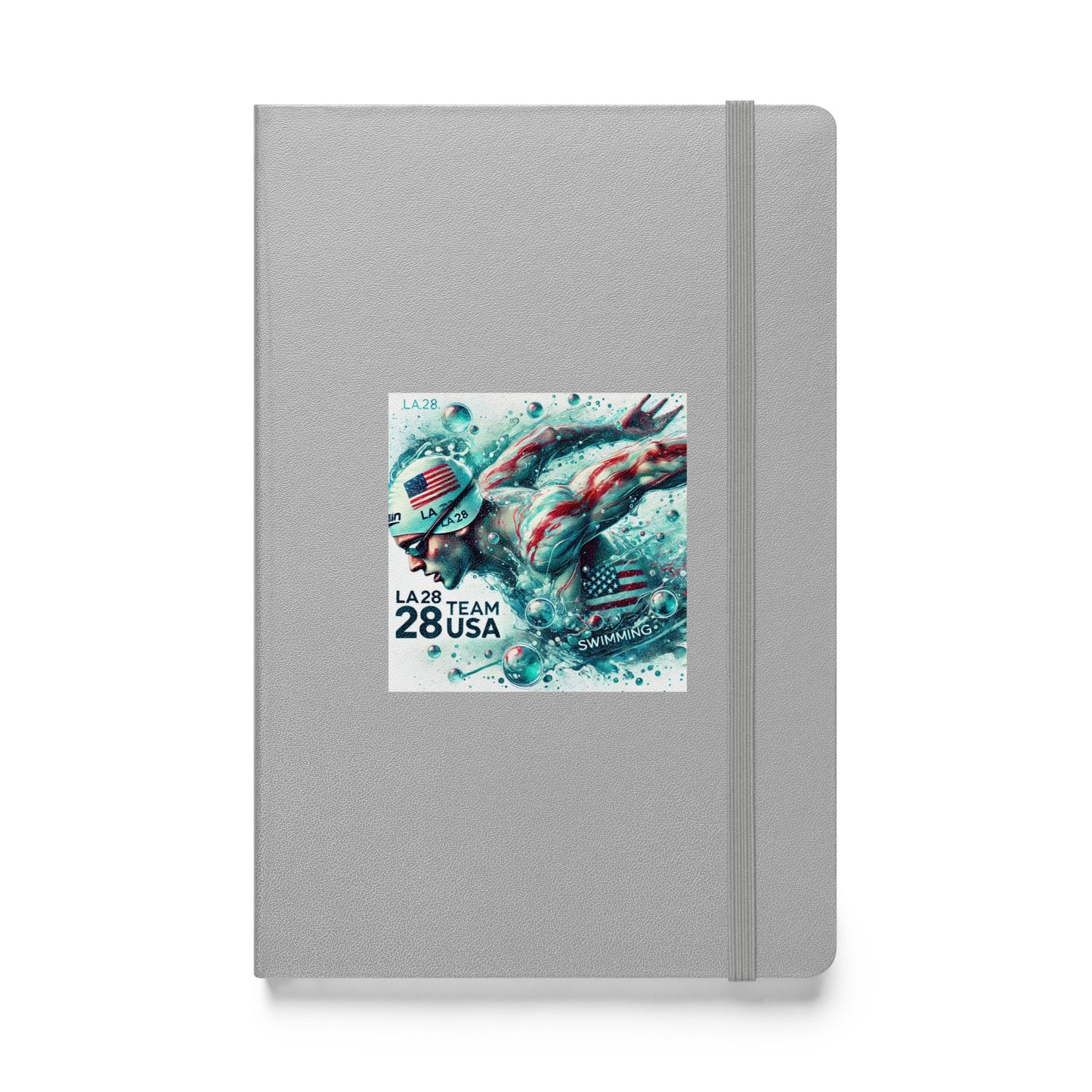 Surrealistic Watercolor Design - LA28 Team USA Swimming with US Flag Hardbound Notebook