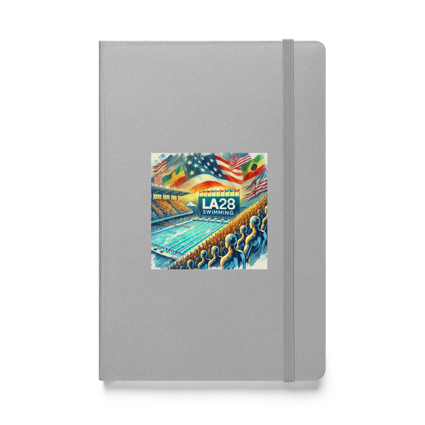Vibrant Watercolor LA28 Swimming Crowd Logo | Energetic Olympic Swimming Art Hardbound Notebook