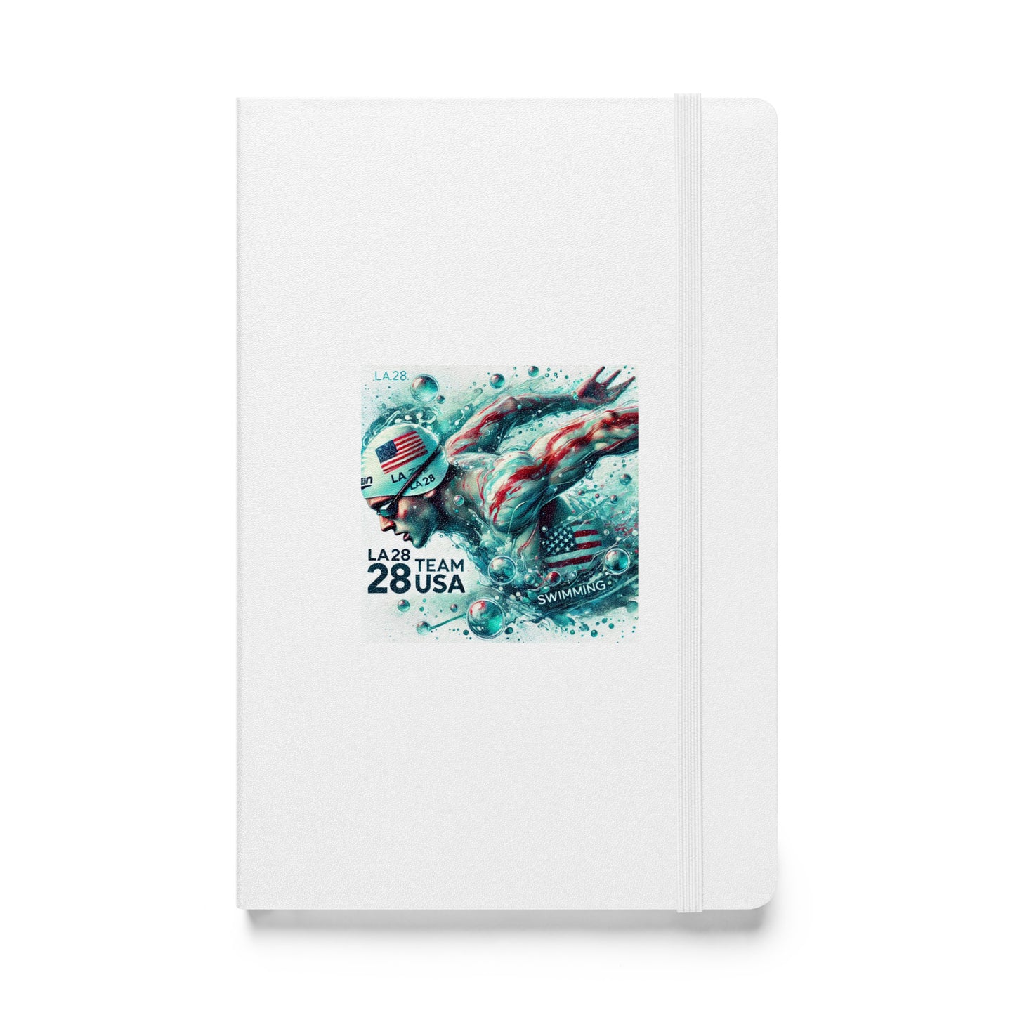 Surrealistic Watercolor Design - LA28 Team USA Swimming with US Flag Hardbound Notebook