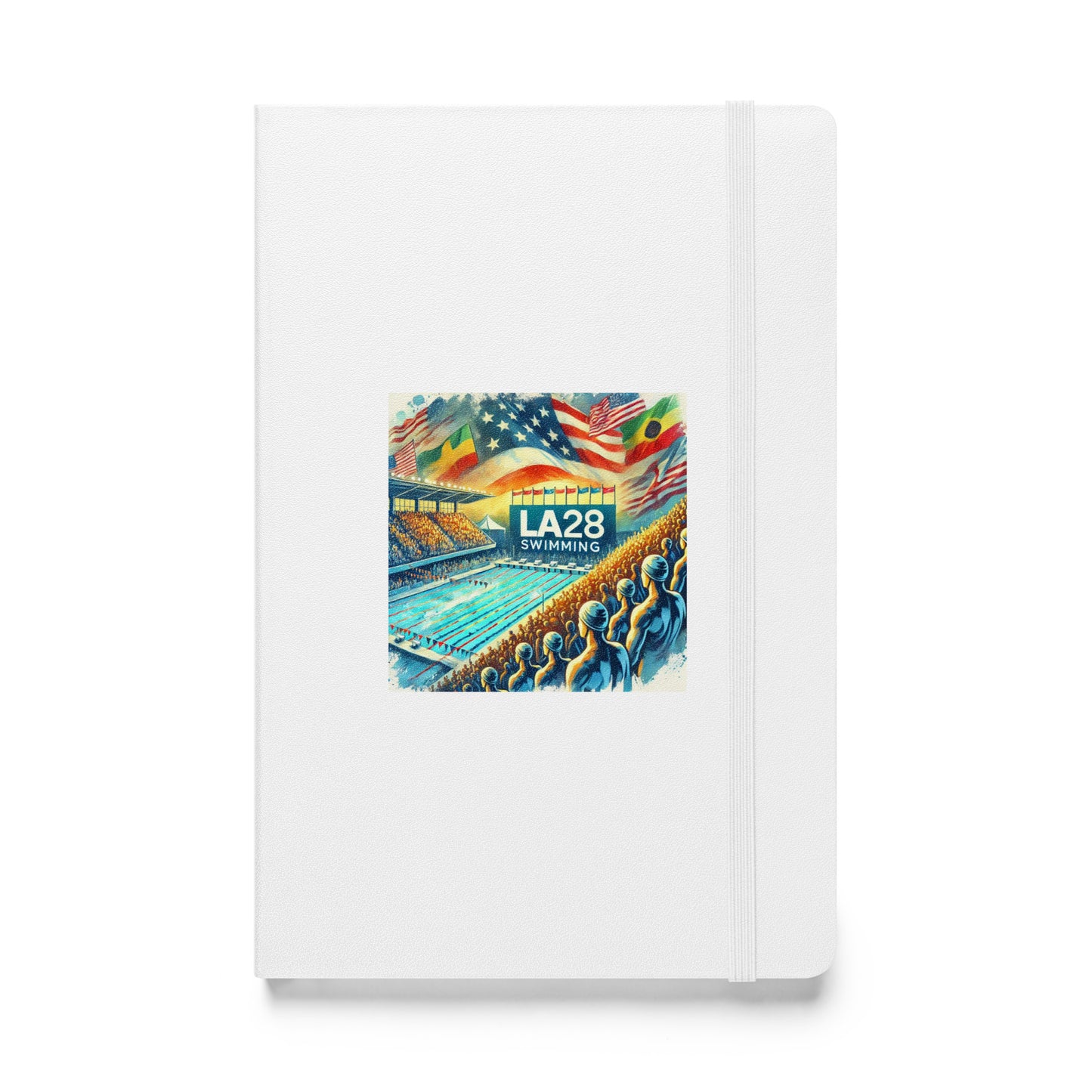 Vibrant Watercolor LA28 Swimming Crowd Logo | Energetic Olympic Swimming Art Hardbound Notebook