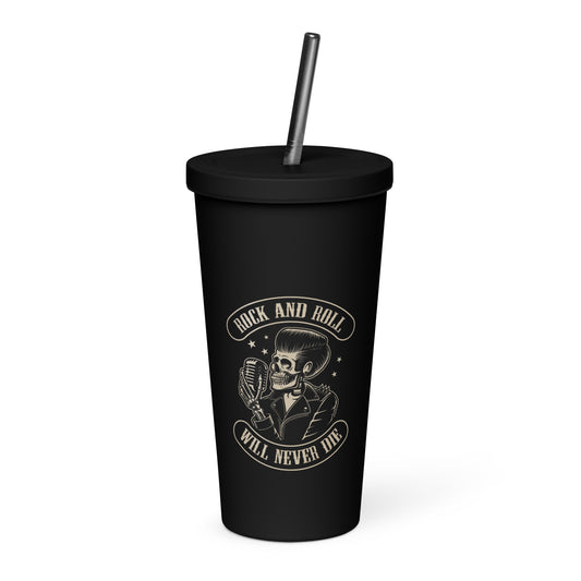 Rock and Roll Will Never Die Insulated Tumbler with Straw