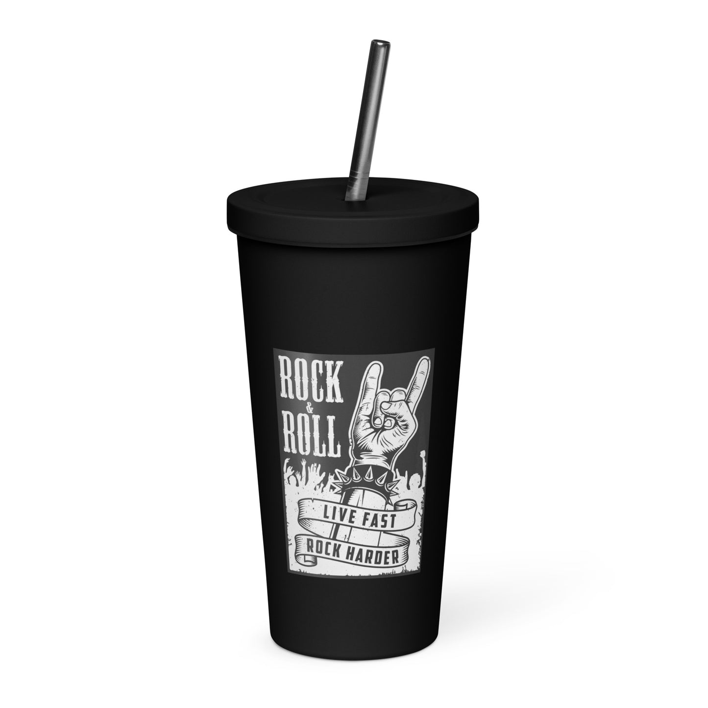 Live Fast Rock Harder Insulated Tumbler with Straw