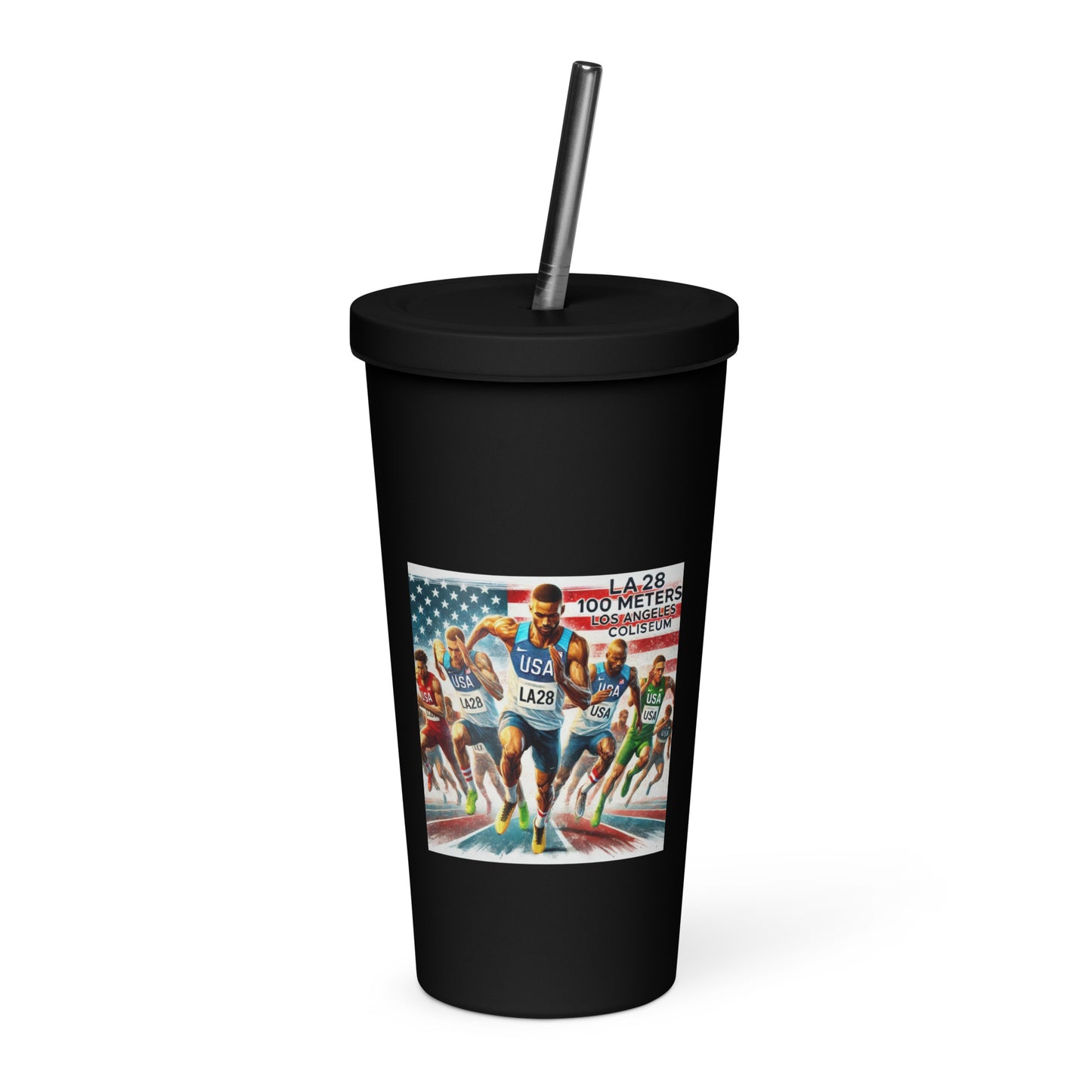 LA28 Team USA 100 Meters Watercolor Print | Los Angeles Coliseum Art Insulated tumbler with Straw