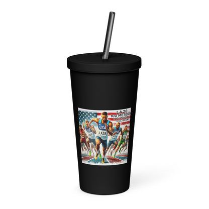 LA28 Team USA 100 Meters Watercolor Print | Los Angeles Coliseum Art Insulated tumbler with Straw