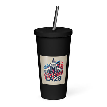 LA28 Logo with Los Angeles Memorial Coliseum Insulated tumbler with Straw