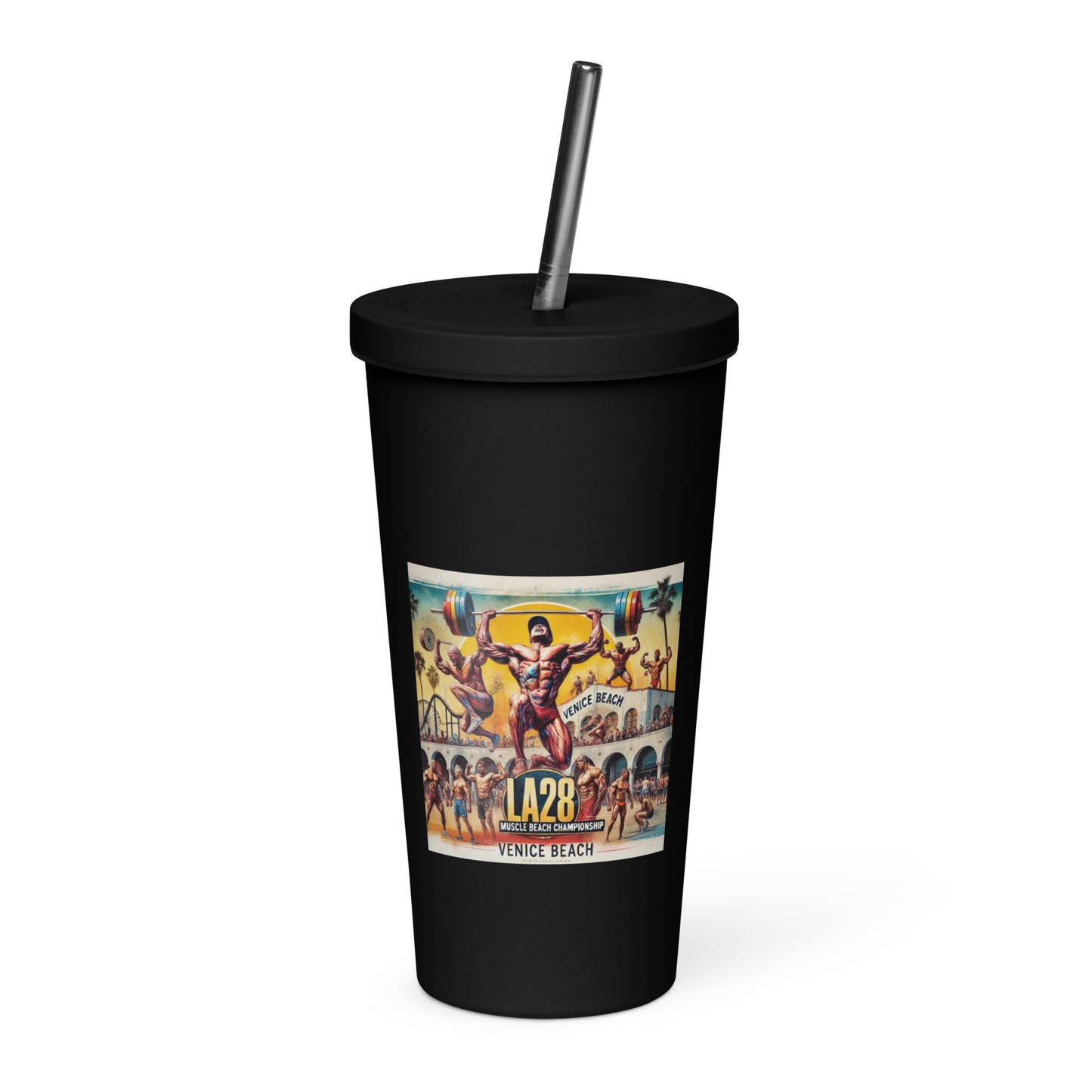 LA28 - Vibrant Muscle Beach Championship - Venice Beach Men's Competition | Southern California Art Insulated tumbler with Straw