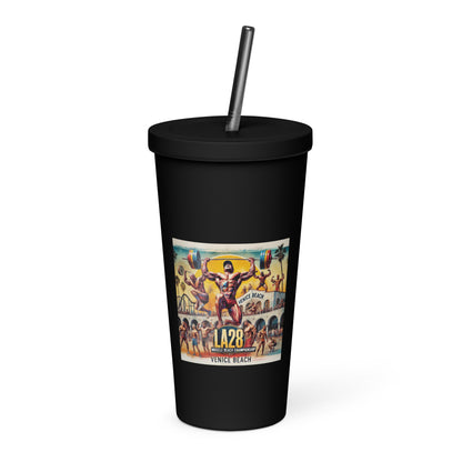 LA28 - Vibrant Muscle Beach Championship - Venice Beach Men's Competition | Southern California Art Insulated tumbler with Straw