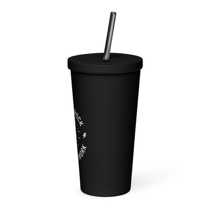 Born To Rock, Forced To Work Insulated Tumbler with Straw