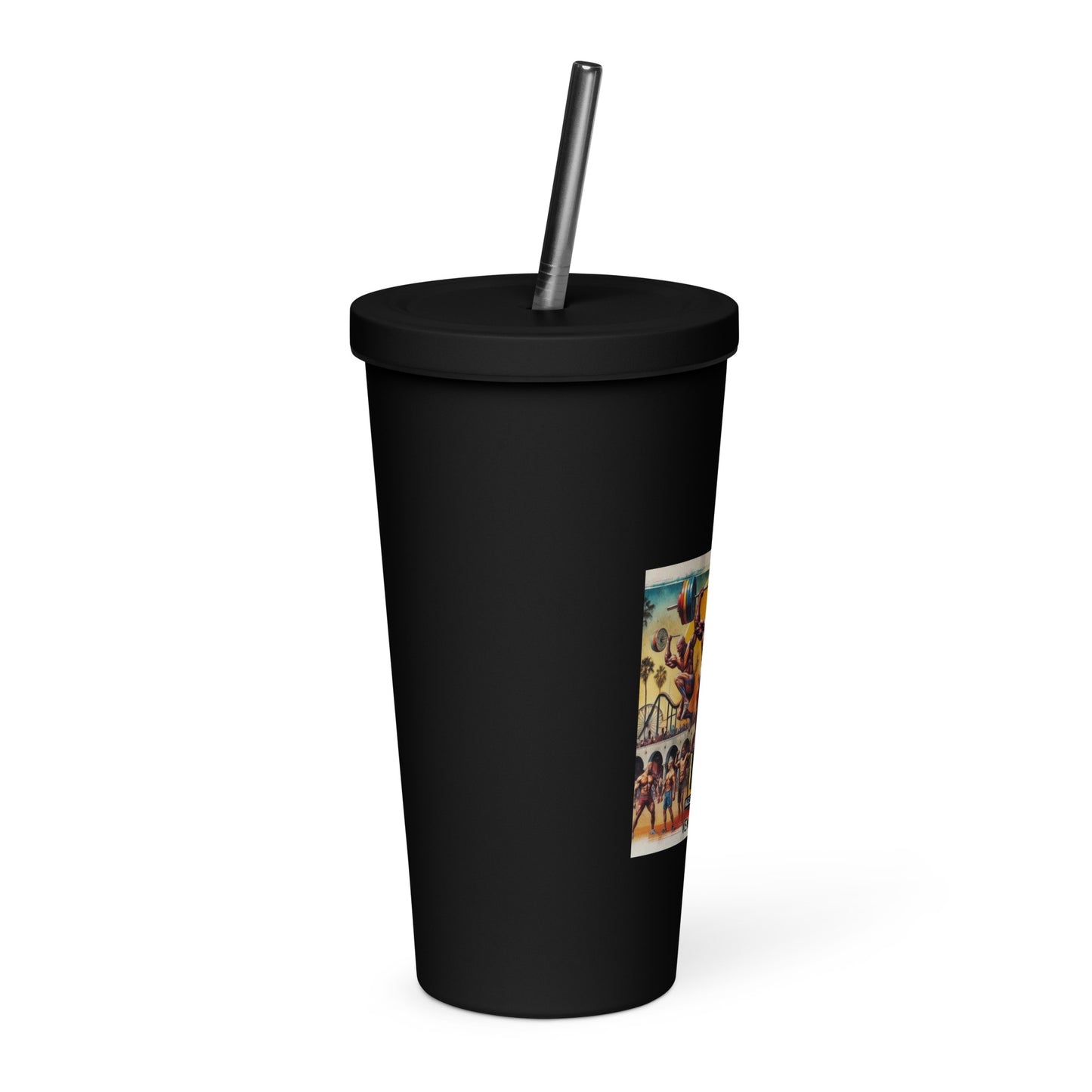 LA28 - Vibrant Muscle Beach Championship - Venice Beach Men's Competition | Southern California Art Insulated tumbler with Straw