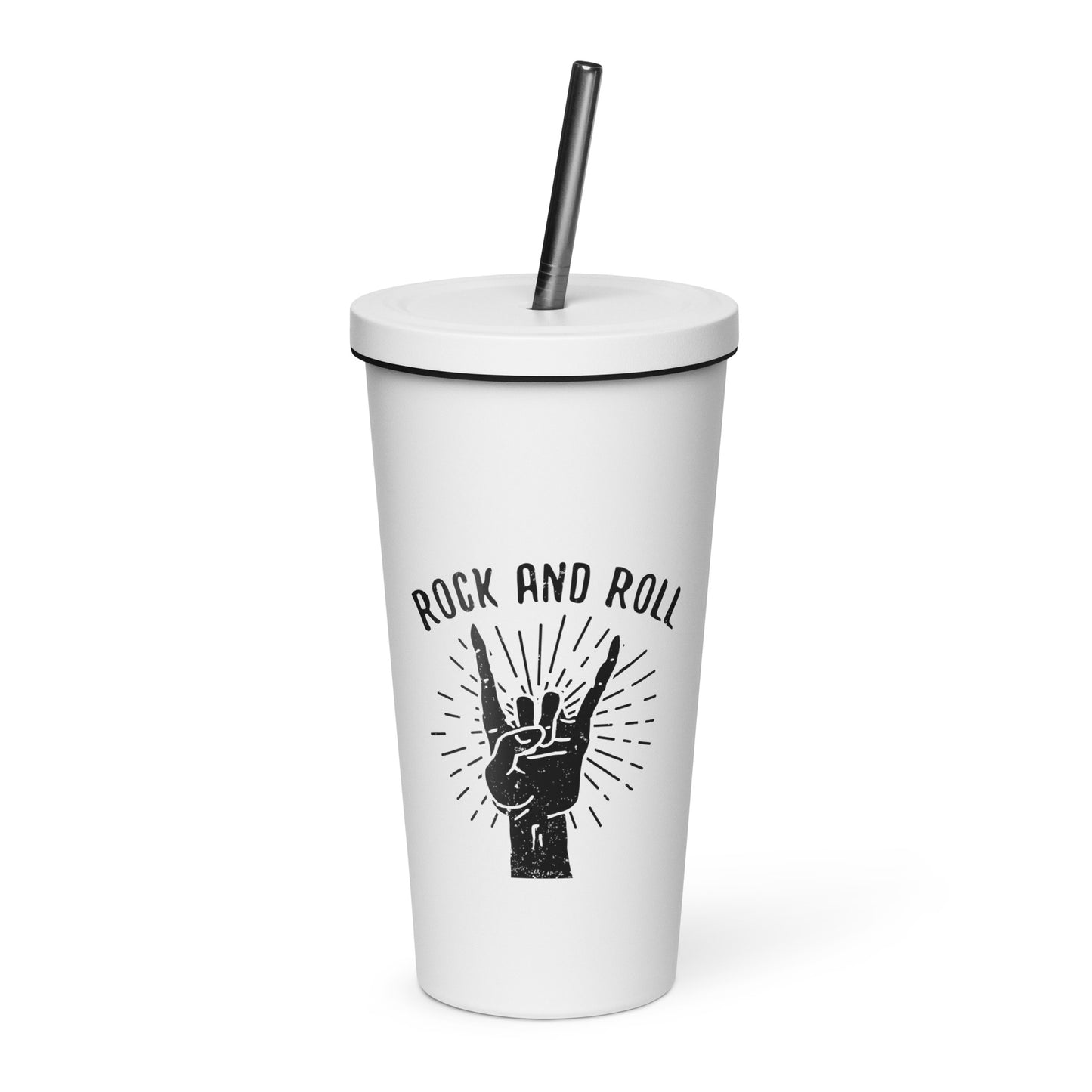 Rock and Roll Hand Insulated Tumbler with Straw