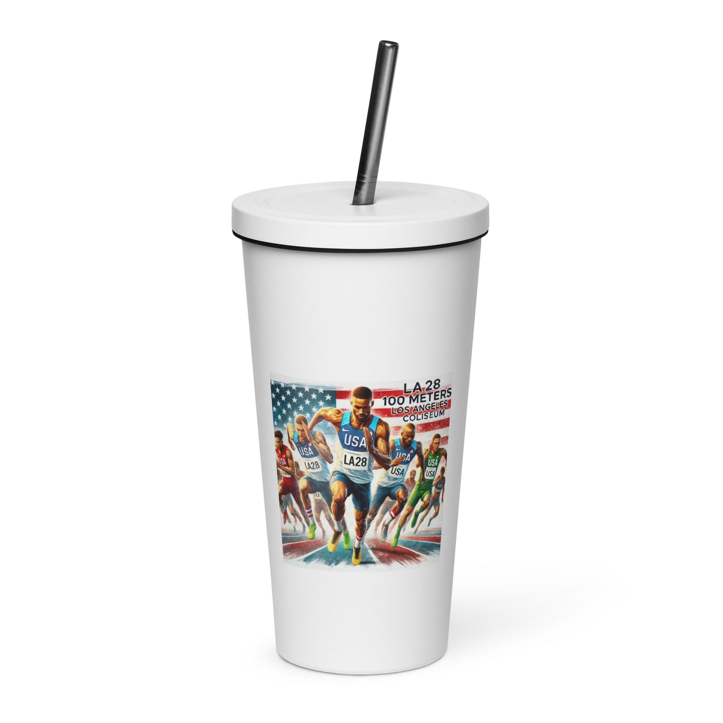 LA28 Team USA 100 Meters Watercolor Print | Los Angeles Coliseum Art Insulated tumbler with Straw