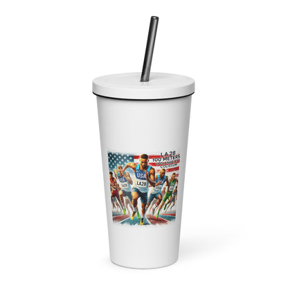 LA28 Team USA 100 Meters Watercolor Print | Los Angeles Coliseum Art Insulated tumbler with Straw