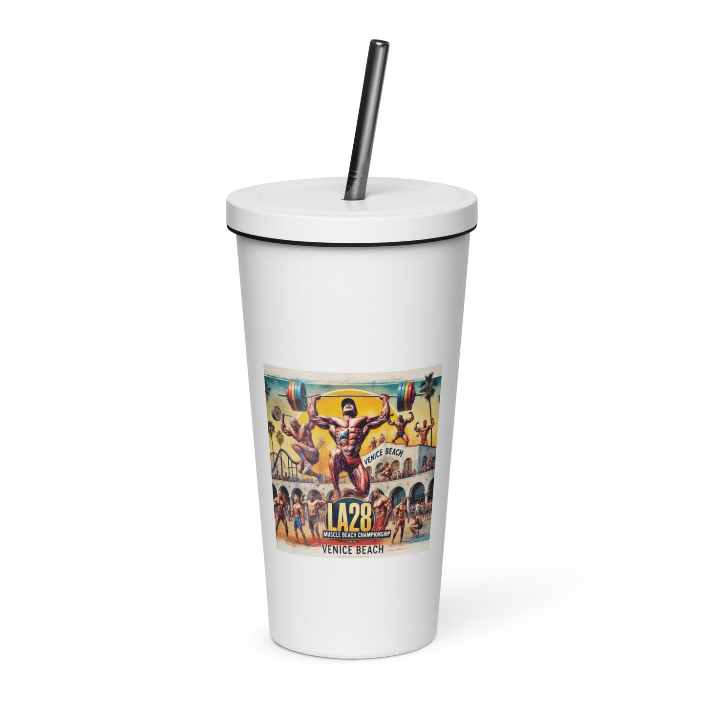 LA28 - Vibrant Muscle Beach Championship - Venice Beach Men's Competition | Southern California Art Insulated tumbler with Straw