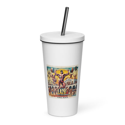 LA28 - Vibrant Muscle Beach Championship - Venice Beach Men's Competition | Southern California Art Insulated tumbler with Straw
