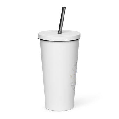 Born To Rock, Forced To Work Insulated Tumbler with Straw