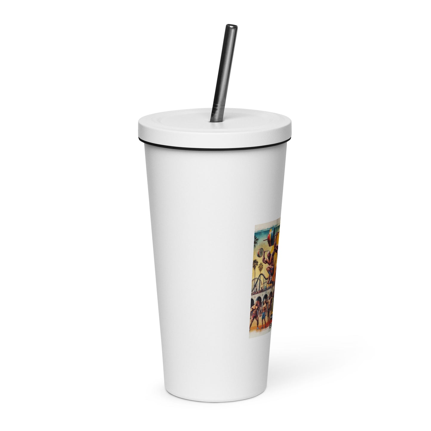 LA28 - Vibrant Muscle Beach Championship - Venice Beach Men's Competition | Southern California Art Insulated tumbler with Straw