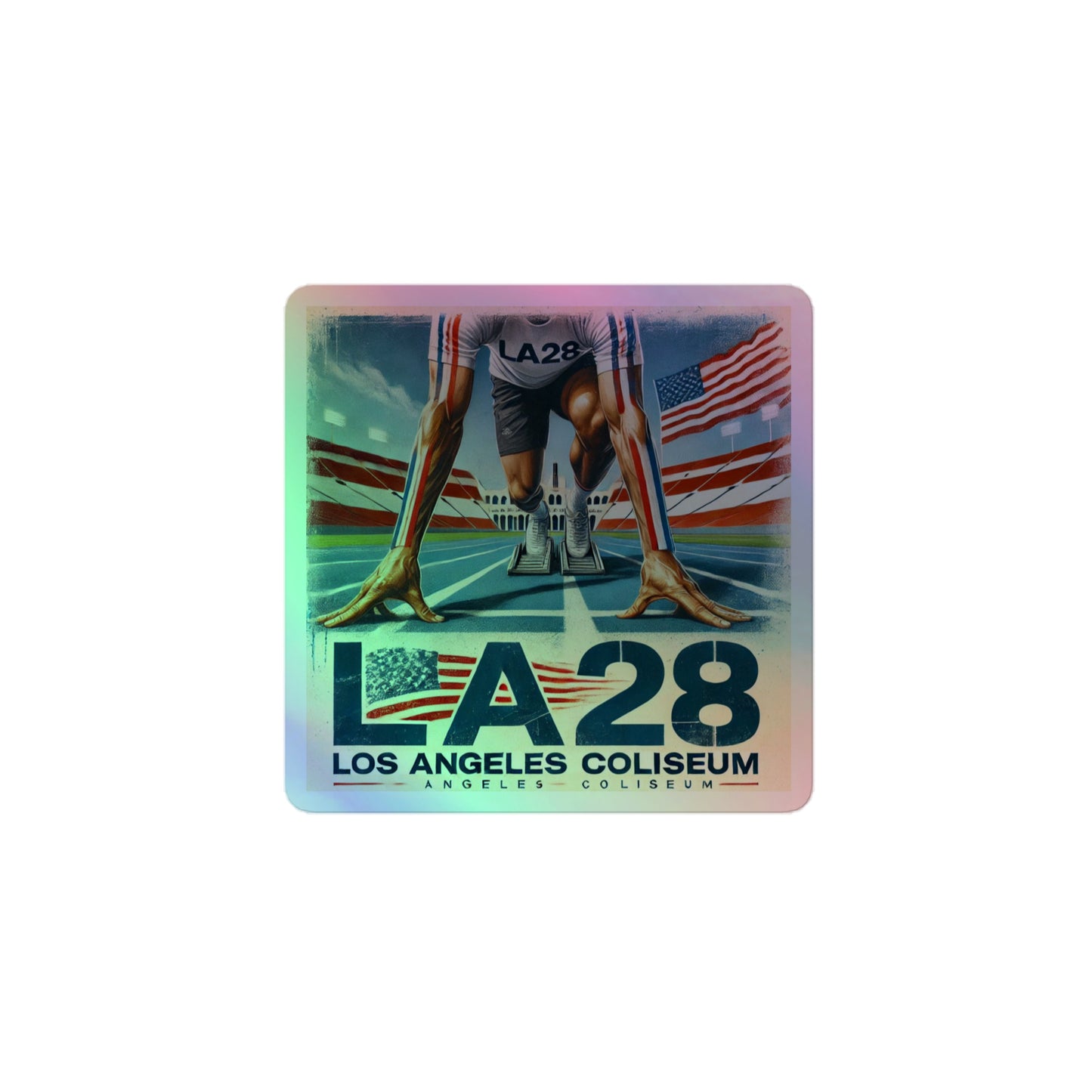 Surrealistic LA28 Track Start Watercolor Art Holographic Stickers