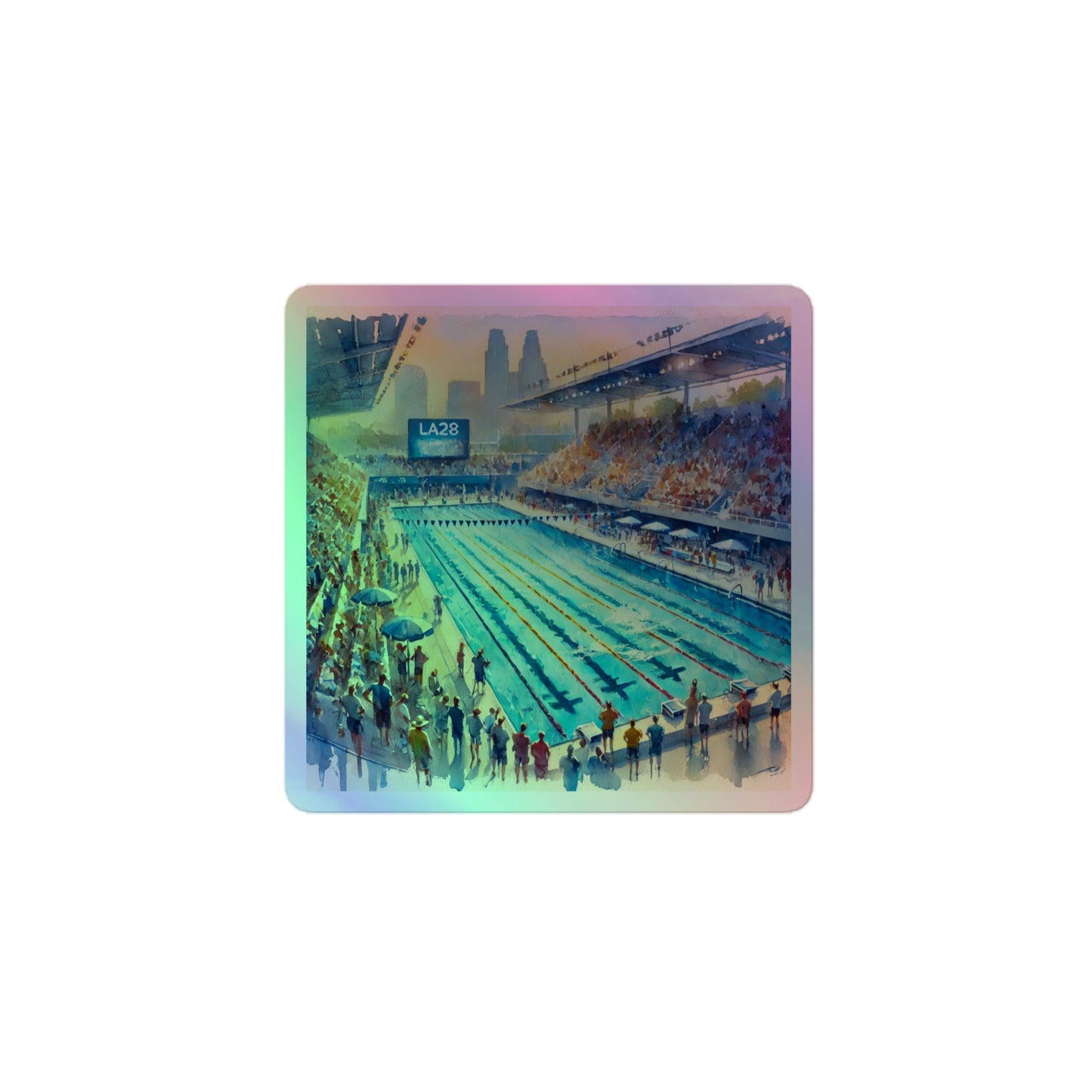 LA28 Swimming Event Watercolor Art Print Holographic Stickers