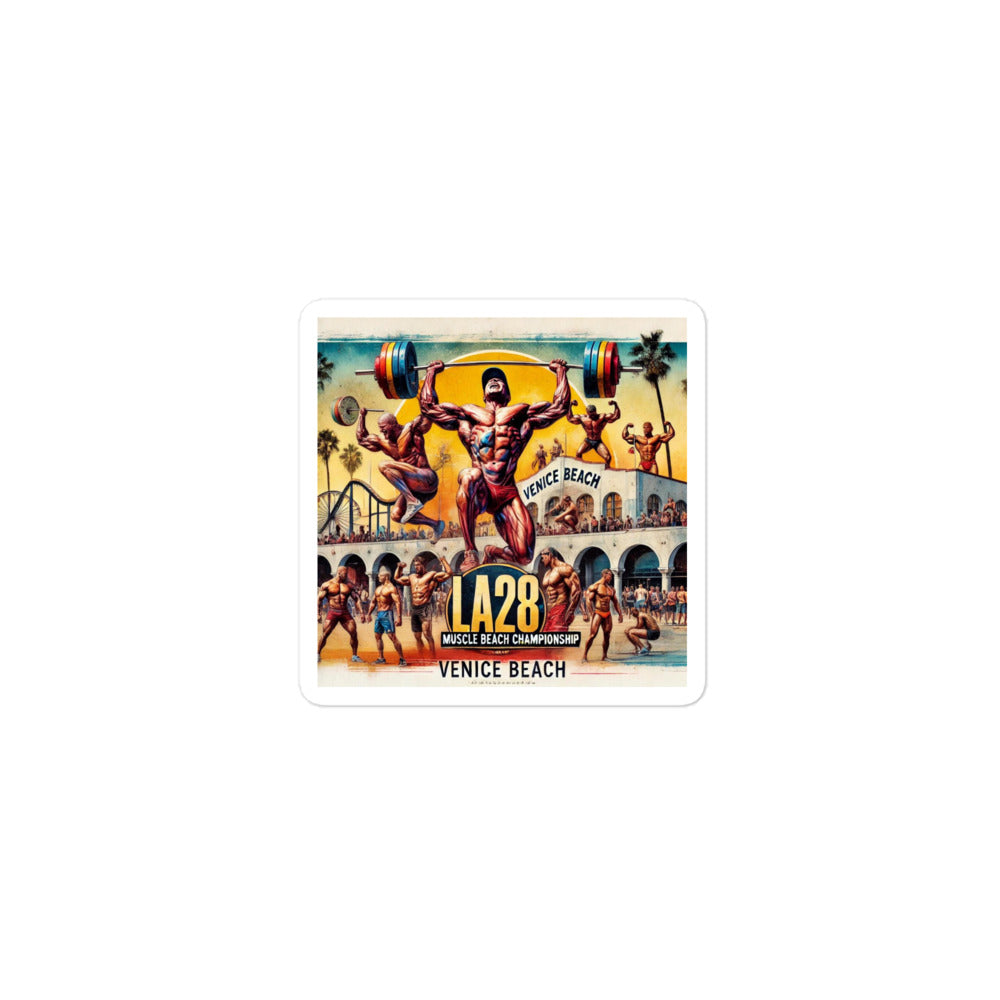 LA28 - Vibrant Muscle Beach Championship - Venice Beach Men's Competition | Southern California Art Bubble-free stickers