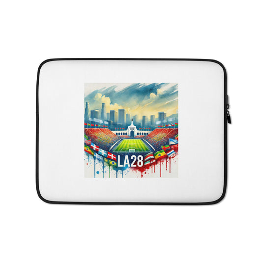 Watercolor Logo Featuring Flags of Nations at Los Angeles Memorial Coliseum Laptop Sleeve