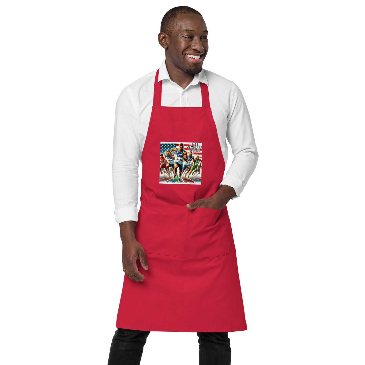 LA28 Team USA 100 Meters Watercolor Print | Los Angeles Coliseum Art Apron