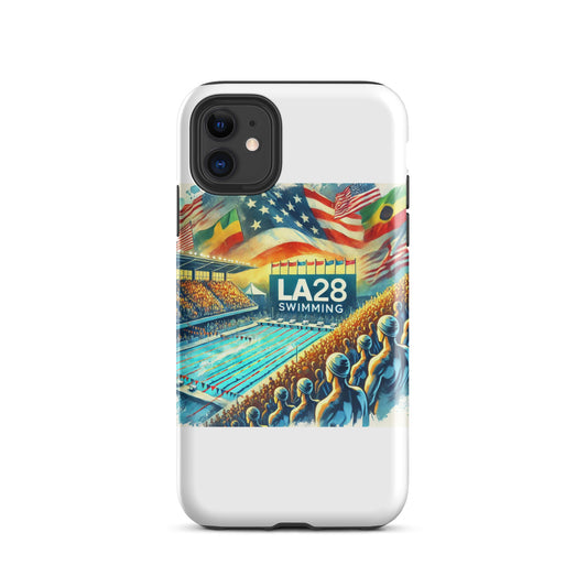 Vibrant Watercolor LA28 Swimming Crowd Logo | Energetic Olympic Swimming Art iPhone Case